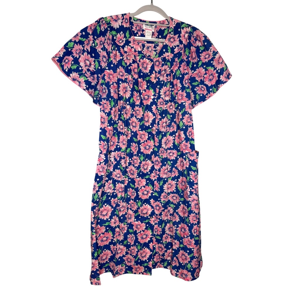 Vintage Kelly Reed Floral Pocketed House Dress pearl snap buttons‎